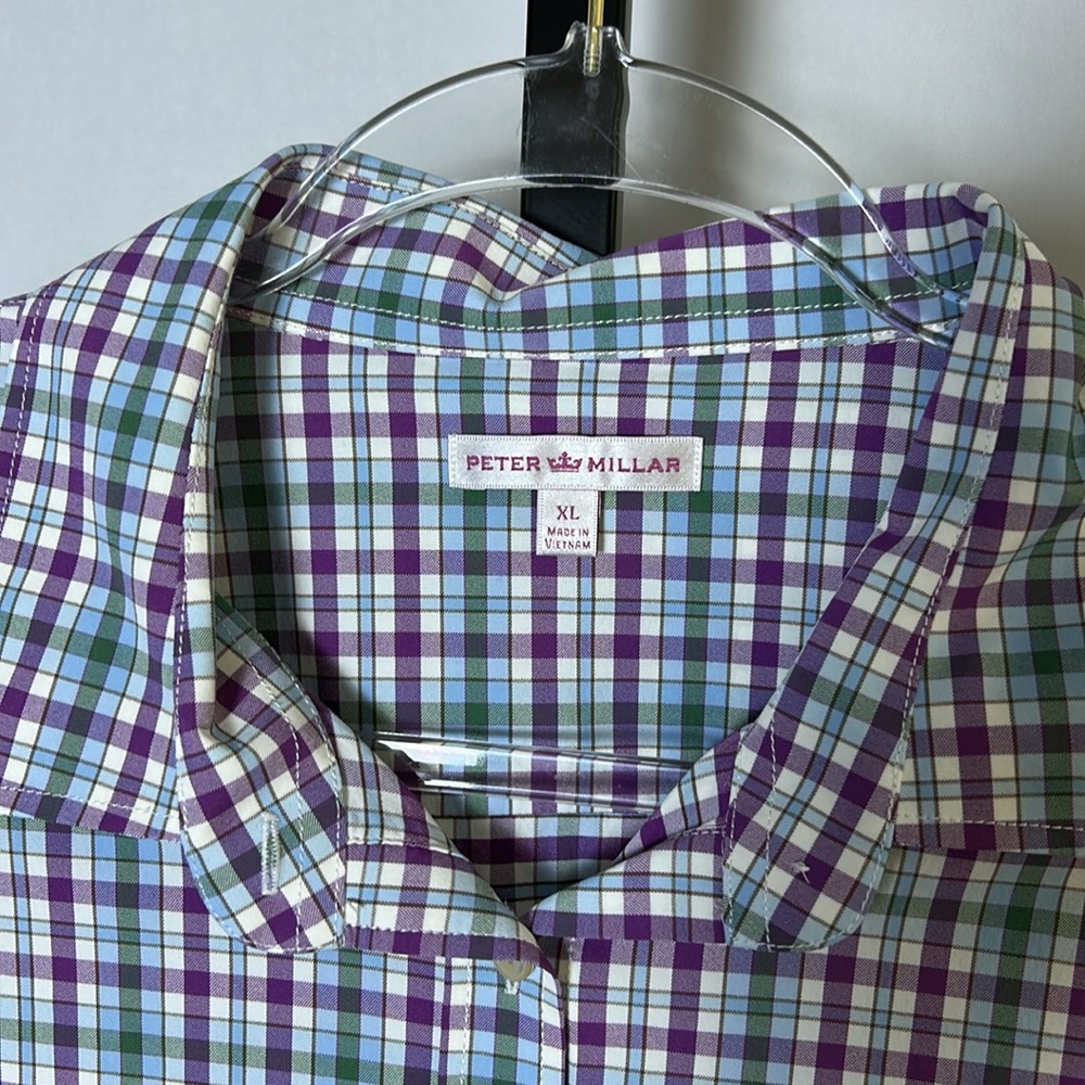 Peter Millar Womens Tab Roll Sleeve Performance Plaid Button Up Shirt XL - Picture 2 of 8